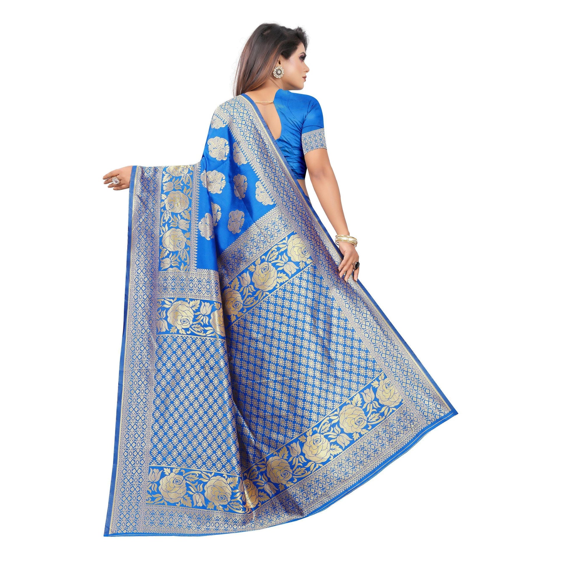 Breathtaking Blue Colored Festive Wear Woven Lichi Silk Saree