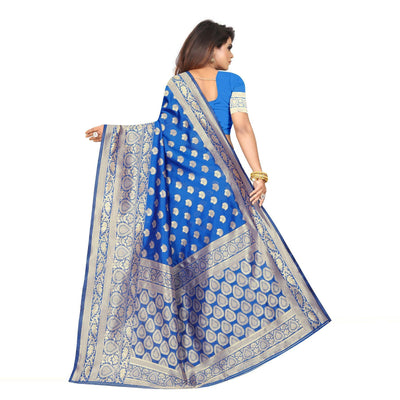 Breathtaking Blue Colored Festive Wear Woven Lichi Silk Saree