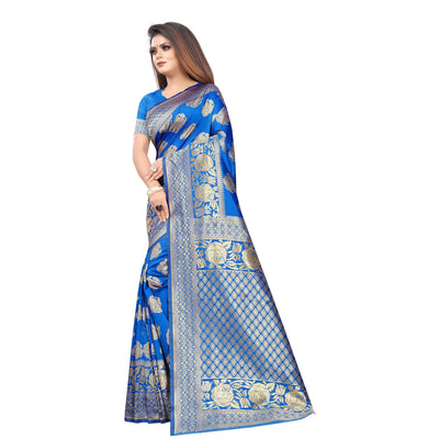 Breathtaking Blue Colored Festive Wear Woven Lichi Silk Saree