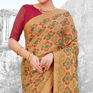 Breathtaking Chikoo Coloured Partywear Printed Brasso Saree