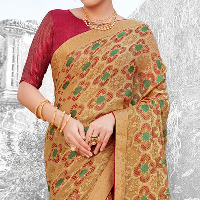 Breathtaking Chikoo Coloured Partywear Printed Brasso Saree