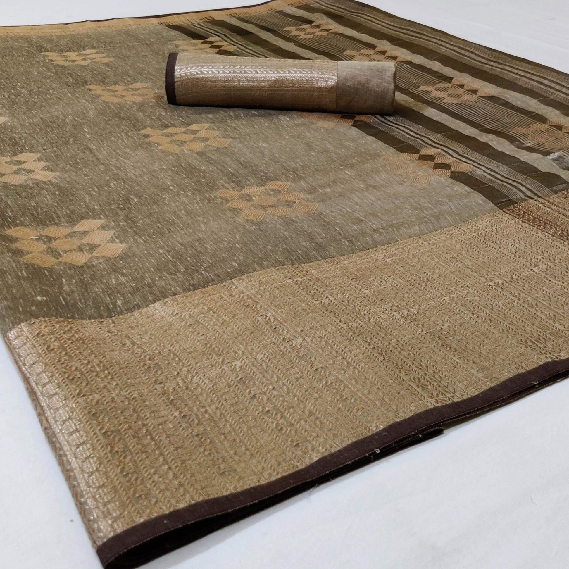 Breathtaking Dark Beige Colored Festive Wear Woven Linen Saree