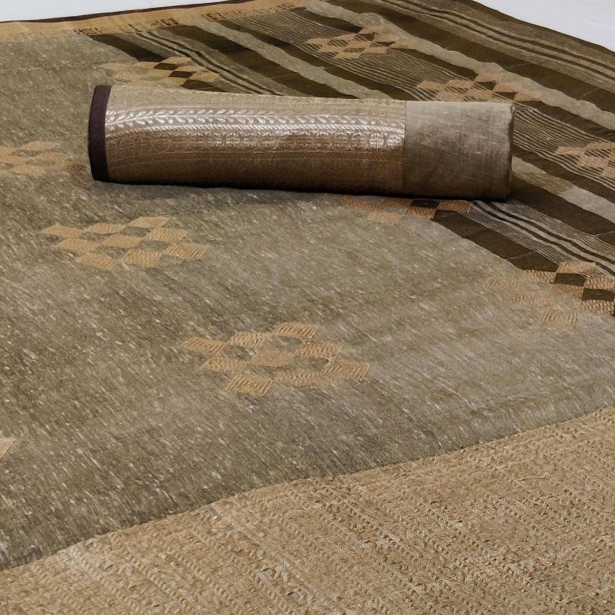 Breathtaking Dark Beige Colored Festive Wear Woven Linen Saree