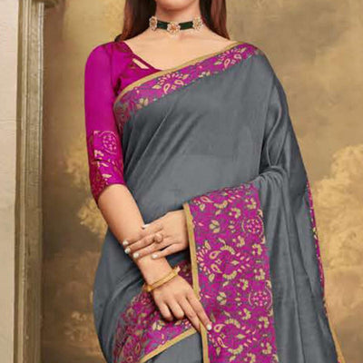 Breathtaking Dark Grey Colored Festive Wear Woven Cotton Handloom Saree