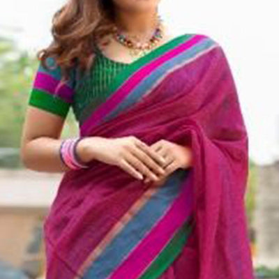 Breathtaking Dark Pink Colored Festive Wear Woven Cotton Saree
