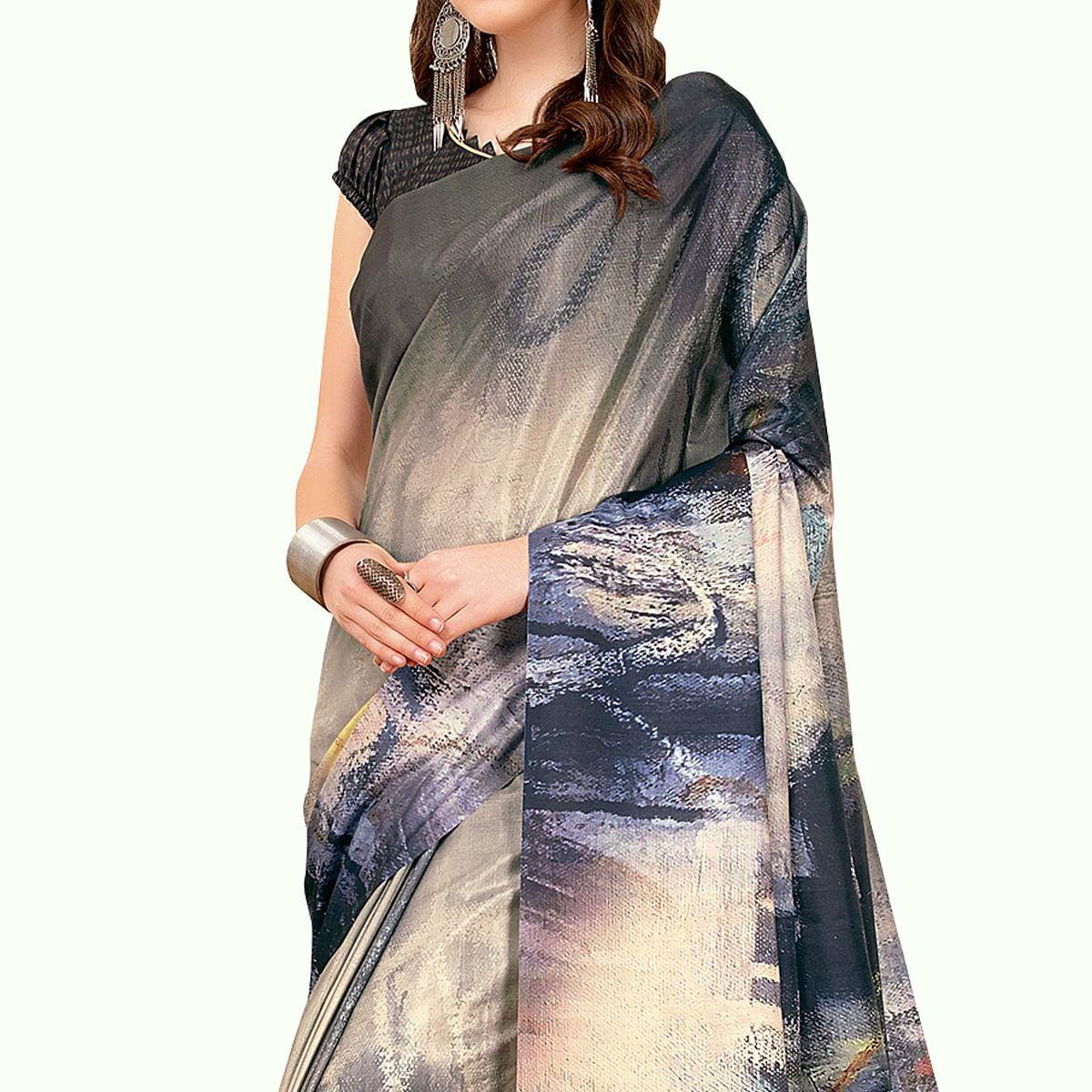 Breathtaking Gray - Multi Colored Casual Wear Printed Art Silk Saree