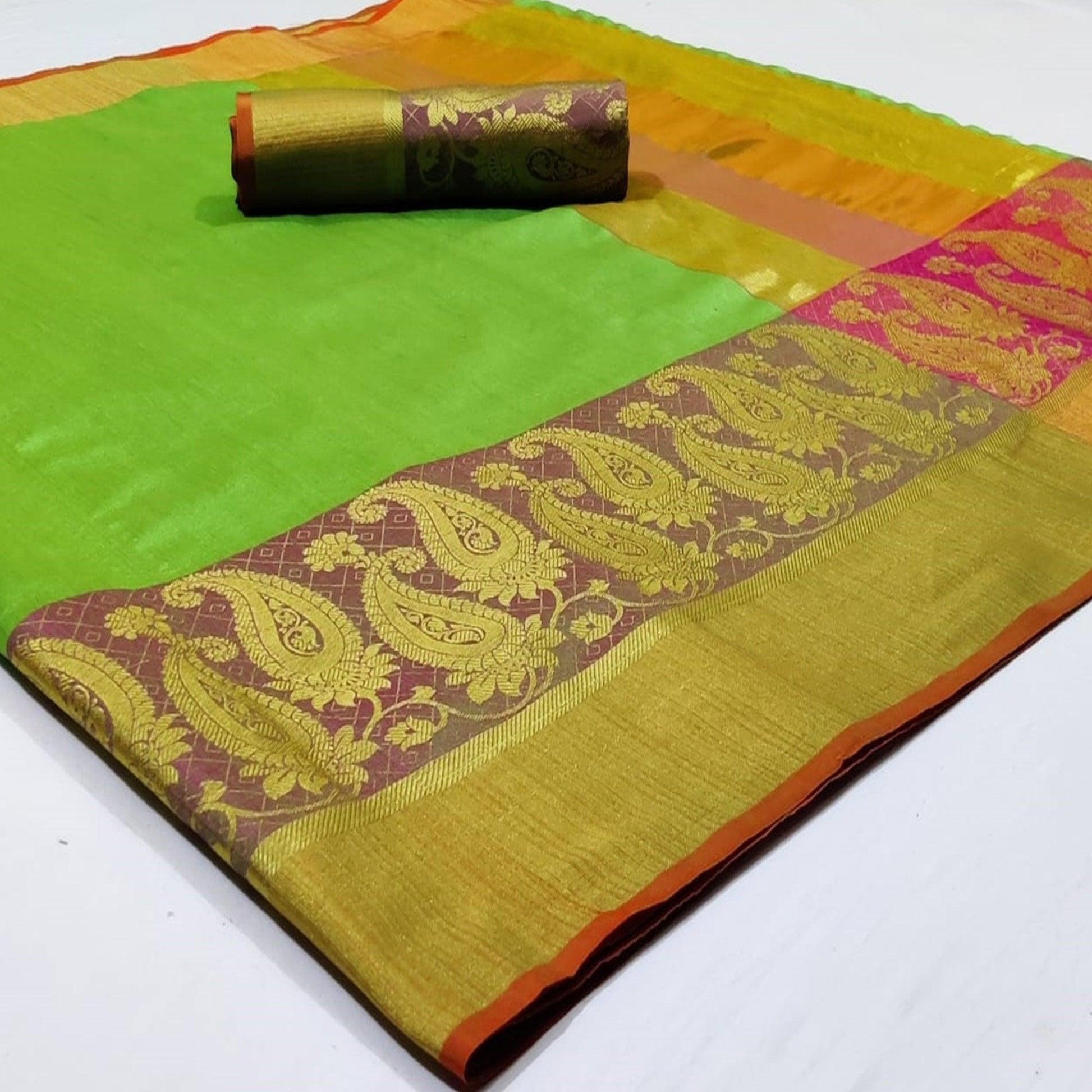 Breathtaking Green Colored Festive Wear Woven Silk Saree