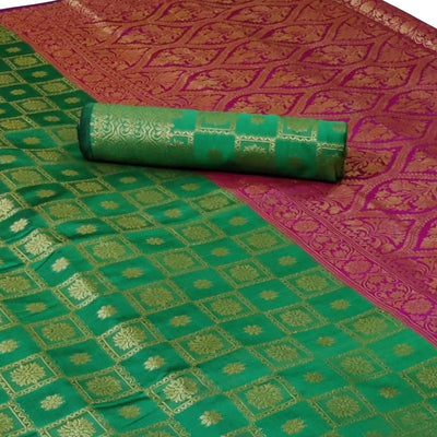 Breathtaking Green Colored Festive Wear Woven Silk Saree
