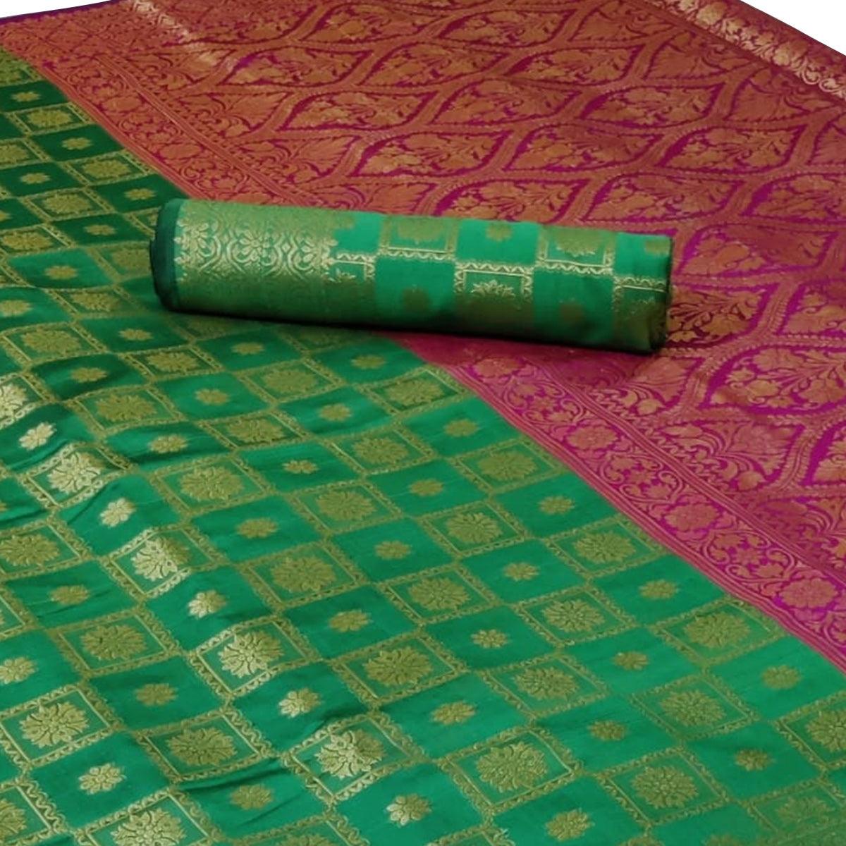 Breathtaking Green Colored Festive Wear Woven Silk Saree