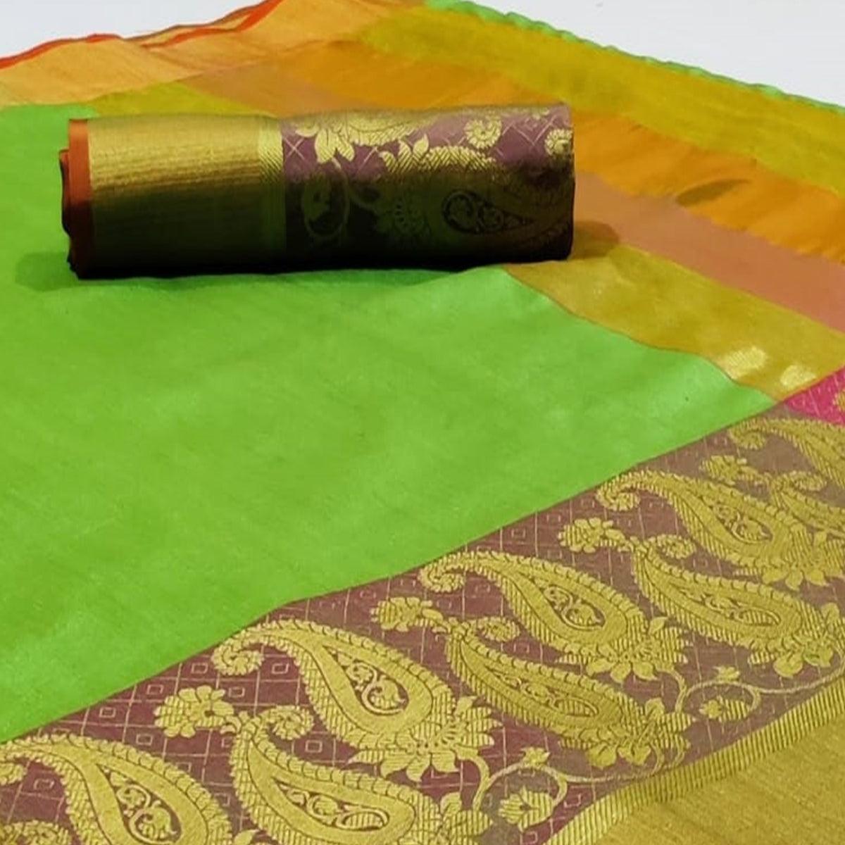 Breathtaking Green Colored Festive Wear Woven Silk Saree