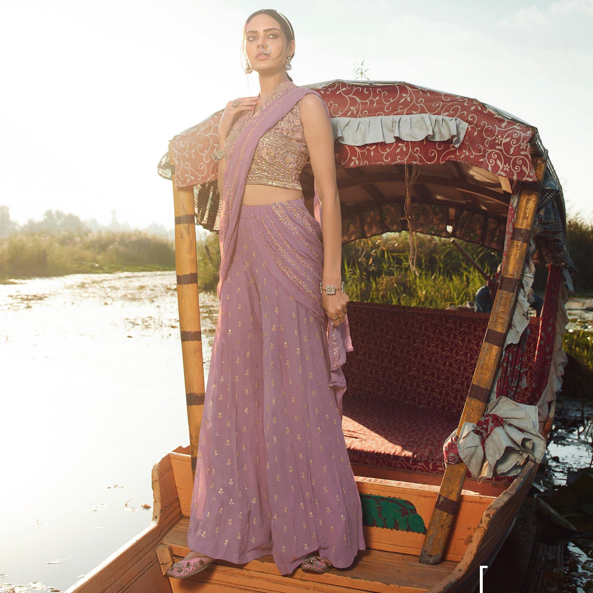 Breathtaking Lavender Colored Embroidered Partywear Heavy Georgette Suit