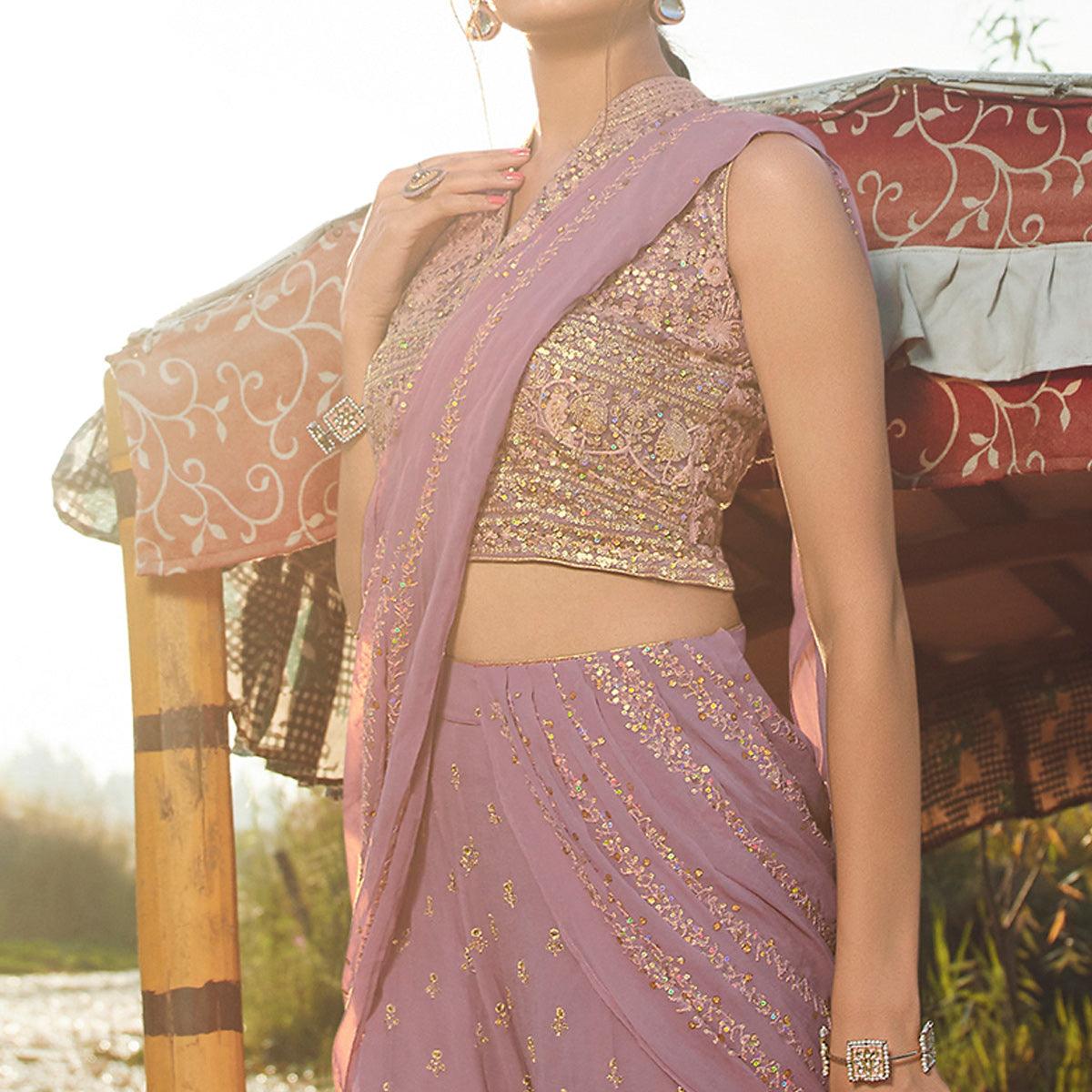 Breathtaking Lavender Colored Embroidered Partywear Heavy Georgette Suit