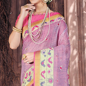 Breathtaking Light Pink Colored Casual Wear Printed Cotton Saree