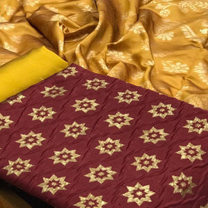 Breathtaking Maroon Colored Casual Wear Woven Banarasi Silk Dress Material