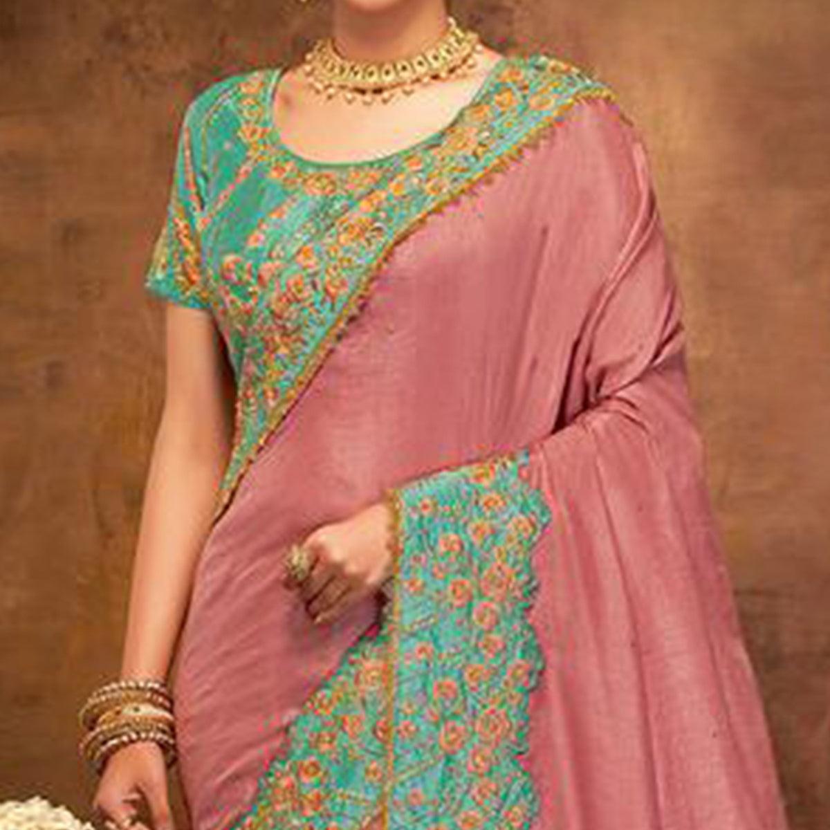 Breathtaking Mauve Colored Partywear Embroidered Silk-Georgette Saree