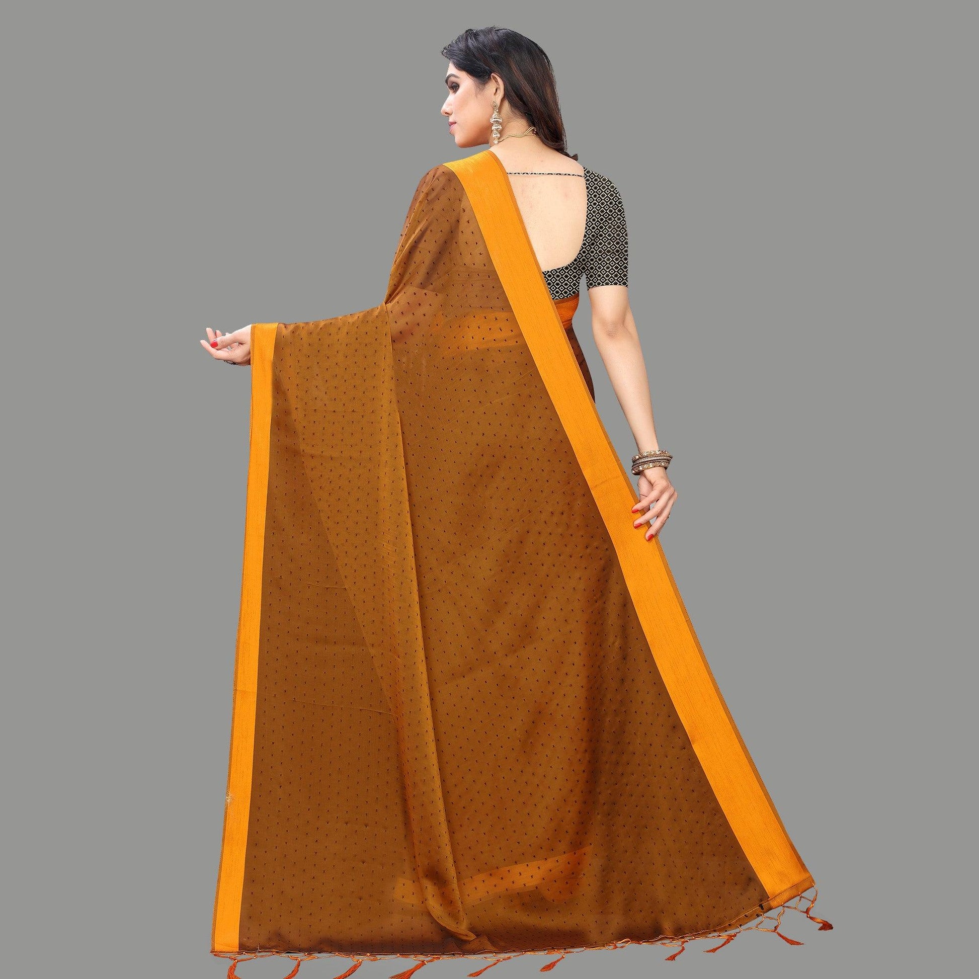 Breathtaking Mustard Yellow Colored Party Wear Printed Poly Georgette Saree With Tassels