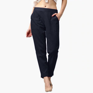 Breathtaking Navy Blue Colored Casual Wear Cotton Pant