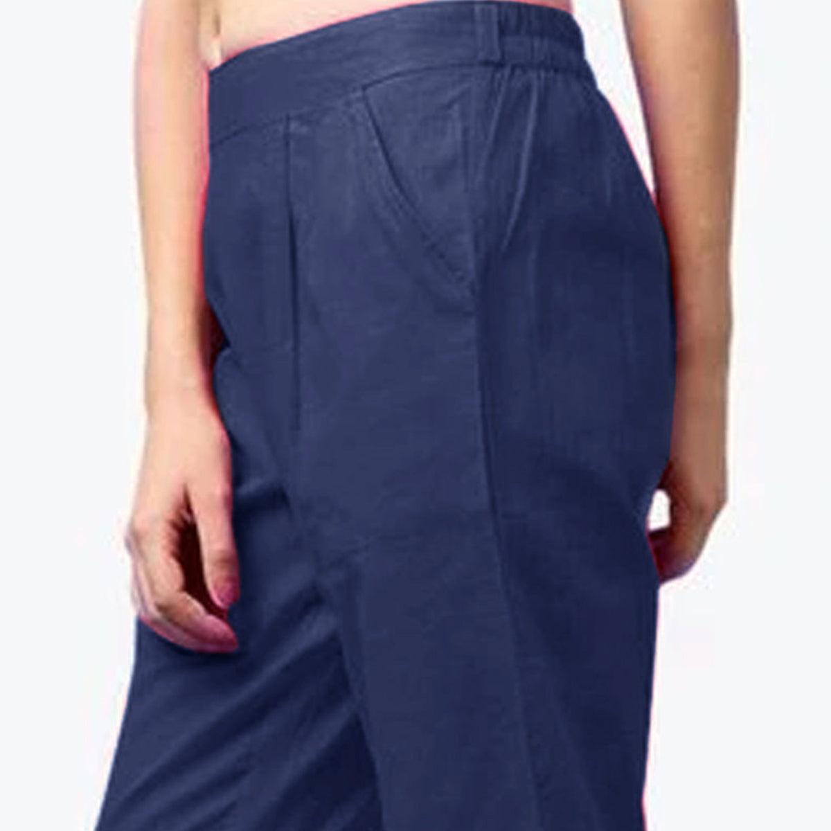 Breathtaking Navy Blue Colored Casual Wear Cotton Pant