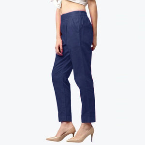 Breathtaking Navy Blue Colored Casual Wear Cotton Pant