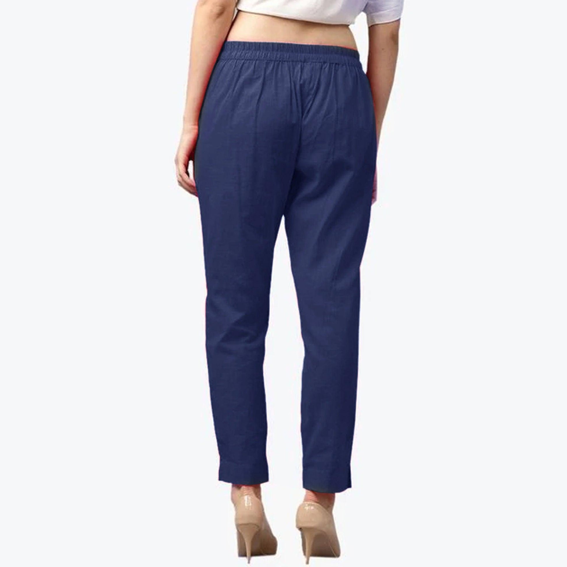 Breathtaking Navy Blue Colored Casual Wear Cotton Pant