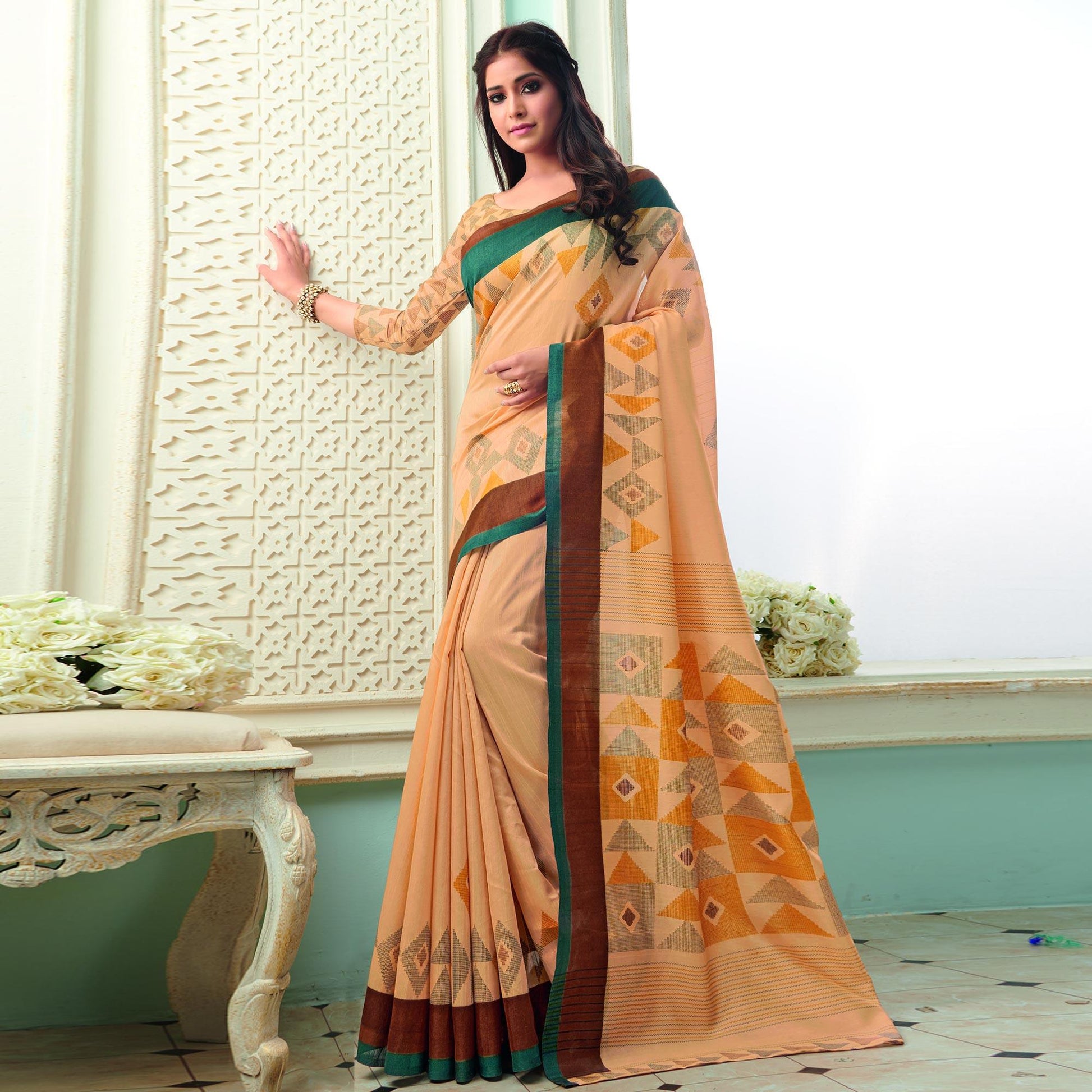 Breathtaking Orange Colored Casual Wear Printed Bhagalpuri Saree
