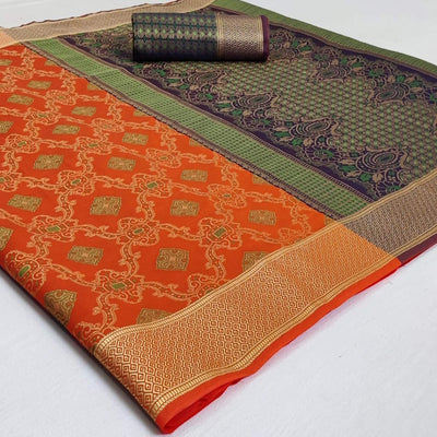 Breathtaking Orange Colored Festive Wear Woven Silk Saree