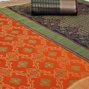Breathtaking Orange Colored Festive Wear Woven Silk Saree