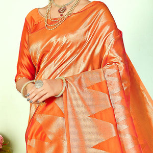 Breathtaking Orange Colored Festive Wear Woven Silk Saree
