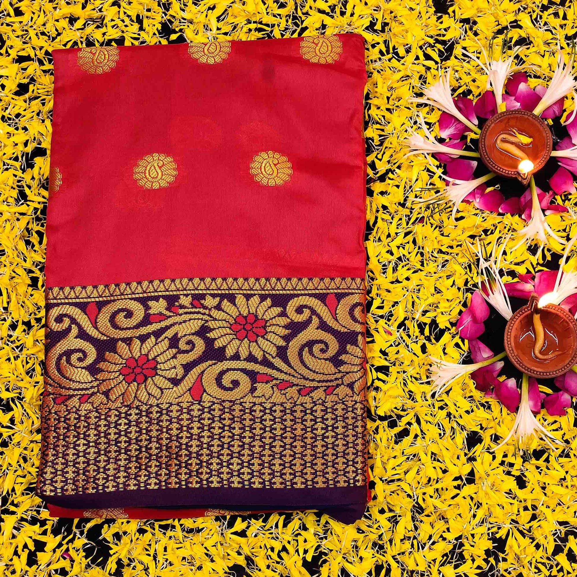 Breathtaking Peach Colored Festive Wear Woven Kanjivaram Silk Saree