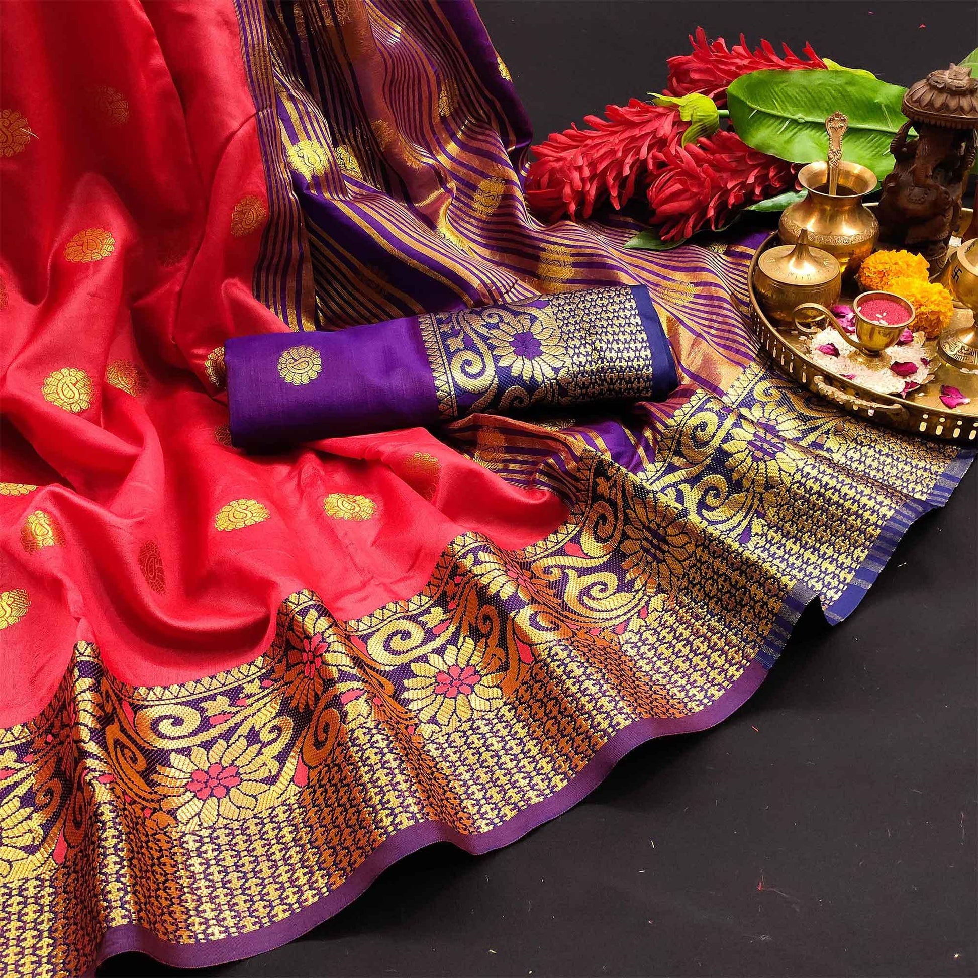 Breathtaking Peach Colored Festive Wear Woven Kanjivaram Silk Saree