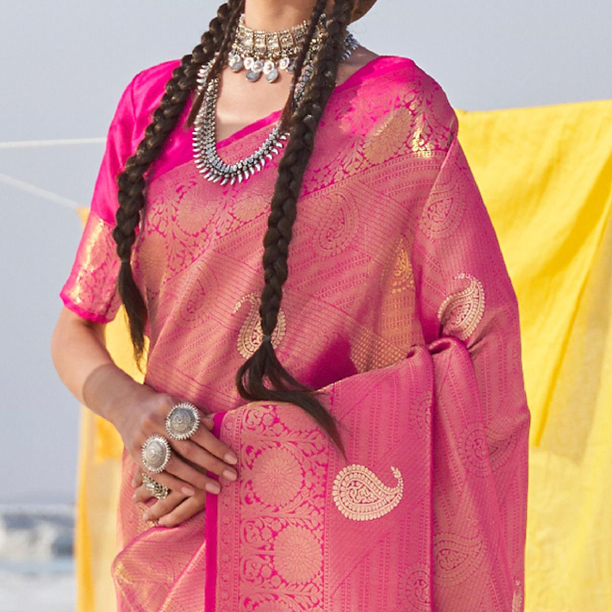 Breathtaking Pink Colored Festive Wear Weaving Handloom Soft Silk Saree