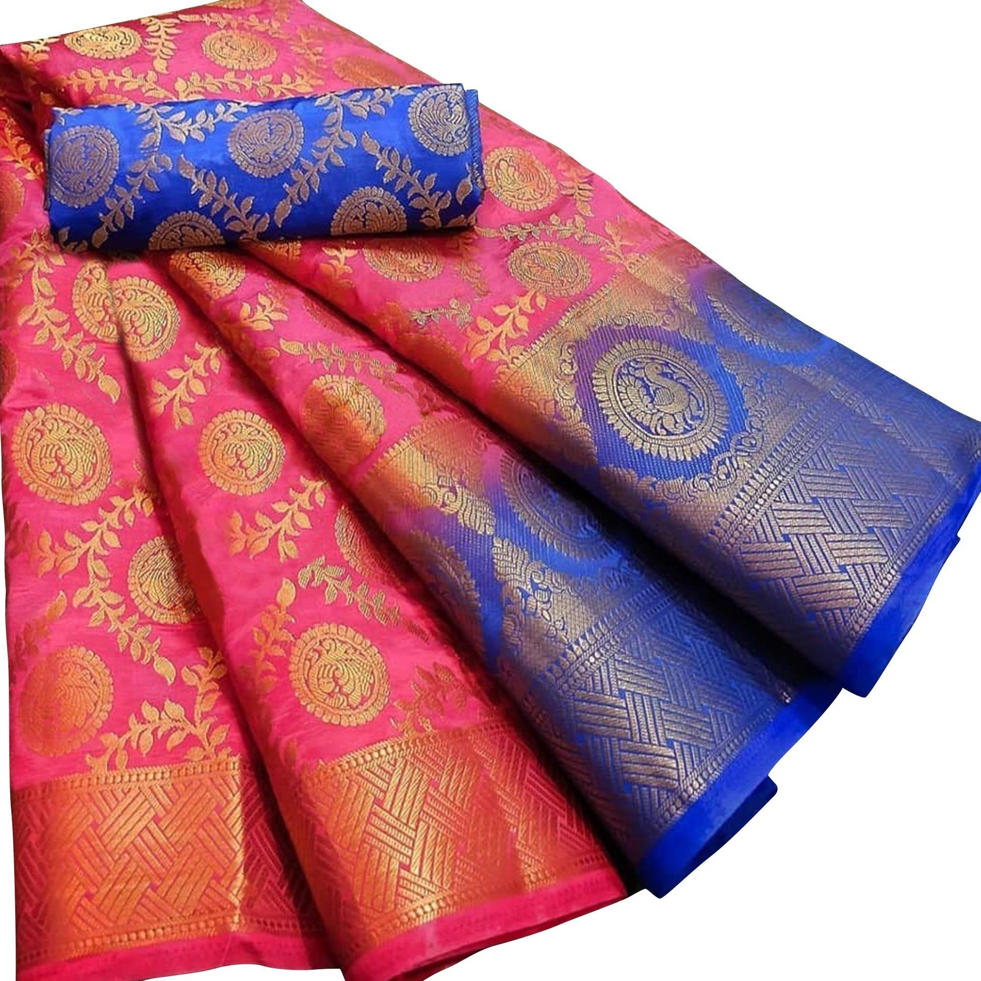Breathtaking Pink Colored Festive Wear Woven Silk Blend Saree
