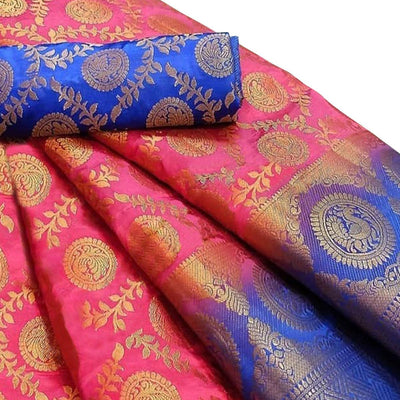 Breathtaking Pink Colored Festive Wear Woven Silk Blend Saree