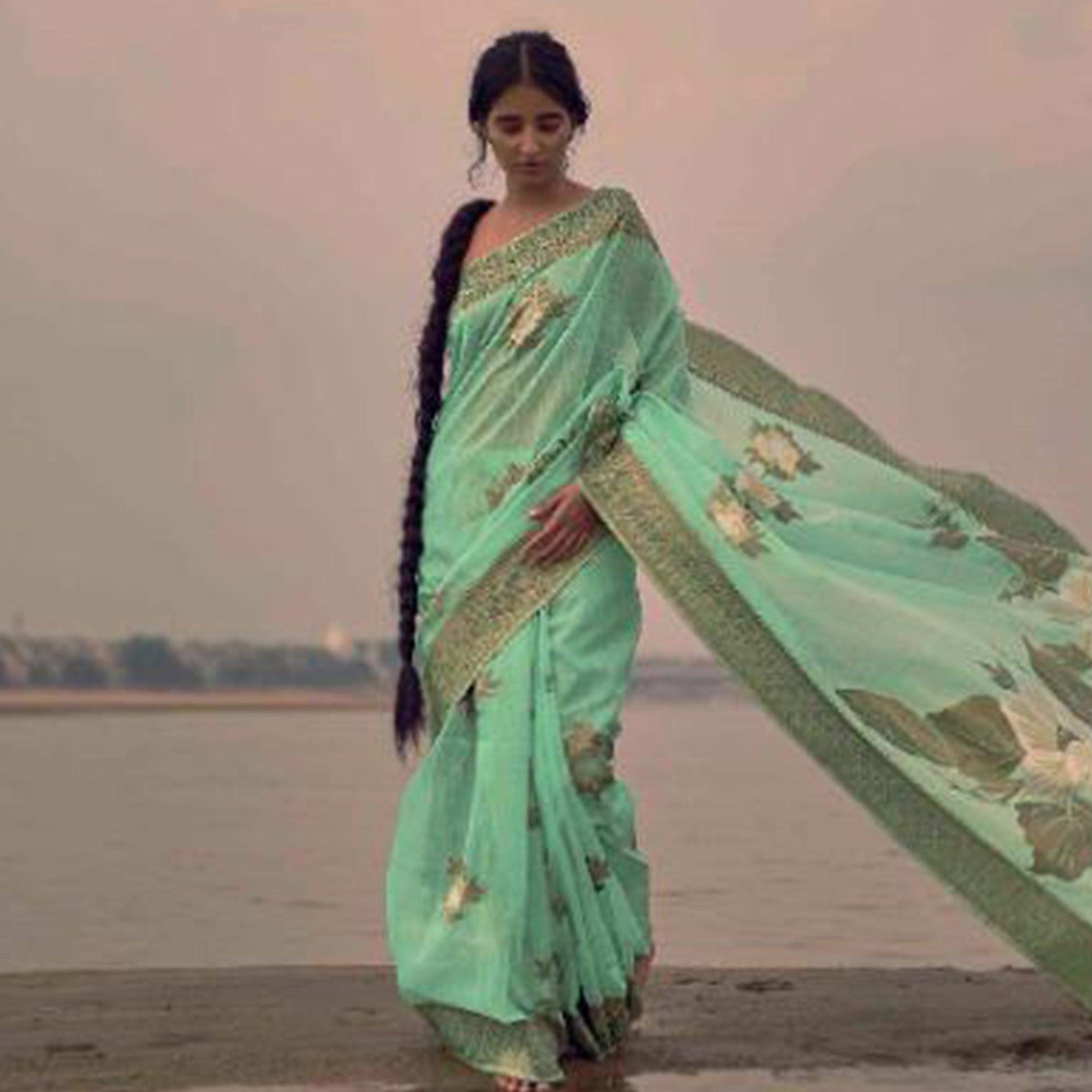 Breathtaking Pista Green Colored Festive Wear Woven Pure Linen Silk Saree