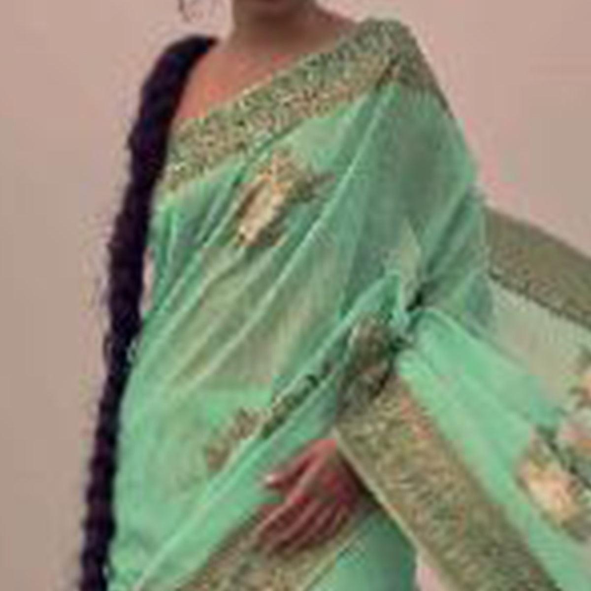 Breathtaking Pista Green Colored Festive Wear Woven Pure Linen Silk Saree