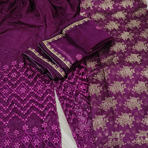 Breathtaking Purple Colored designer Partywear Embroidered Dola Jacquard Palazzo Suit