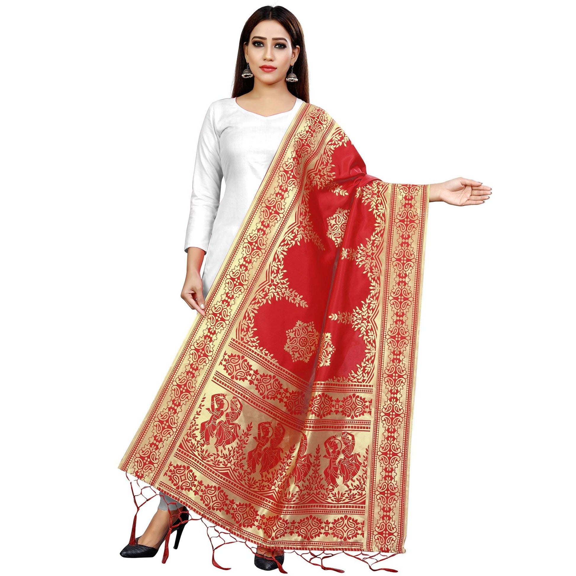 Breathtaking Red Colored Festive Wear Banarasi Silk Dupatta