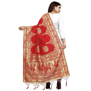 Breathtaking Red Colored Festive Wear Banarasi Silk Dupatta