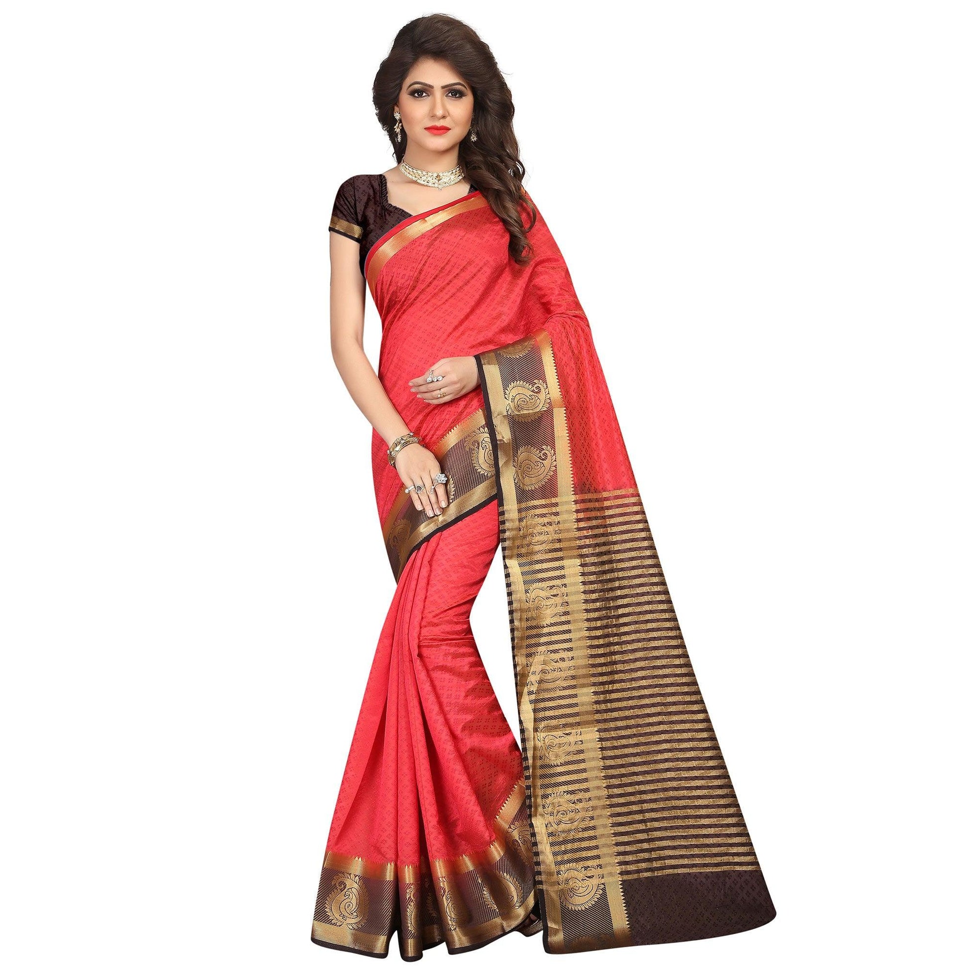 Breathtaking Red Colored Festive Wear Woven Cotton Silk Saree