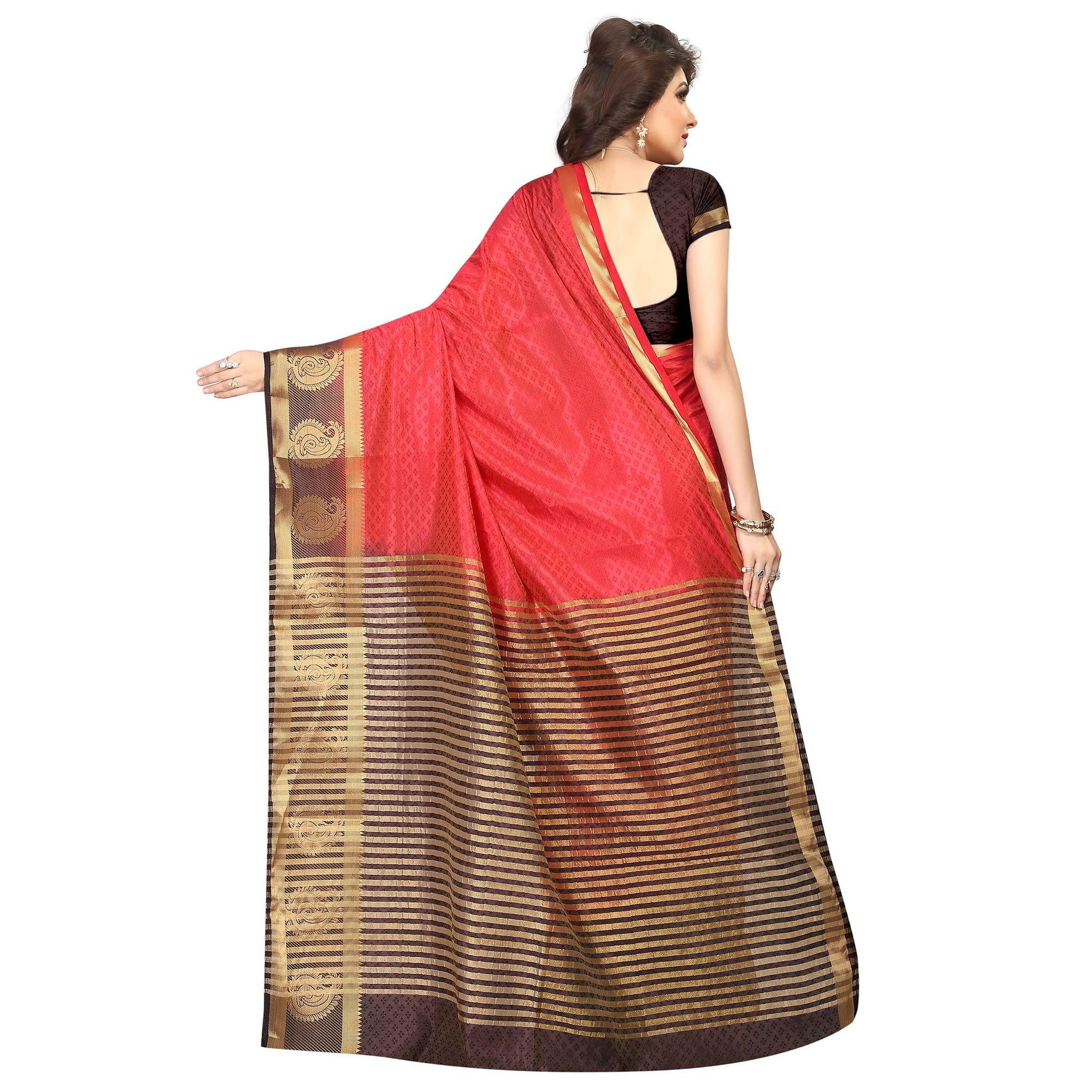 Breathtaking Red Colored Festive Wear Woven Cotton Silk Saree