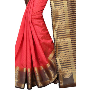 Breathtaking Red Colored Festive Wear Woven Cotton Silk Saree