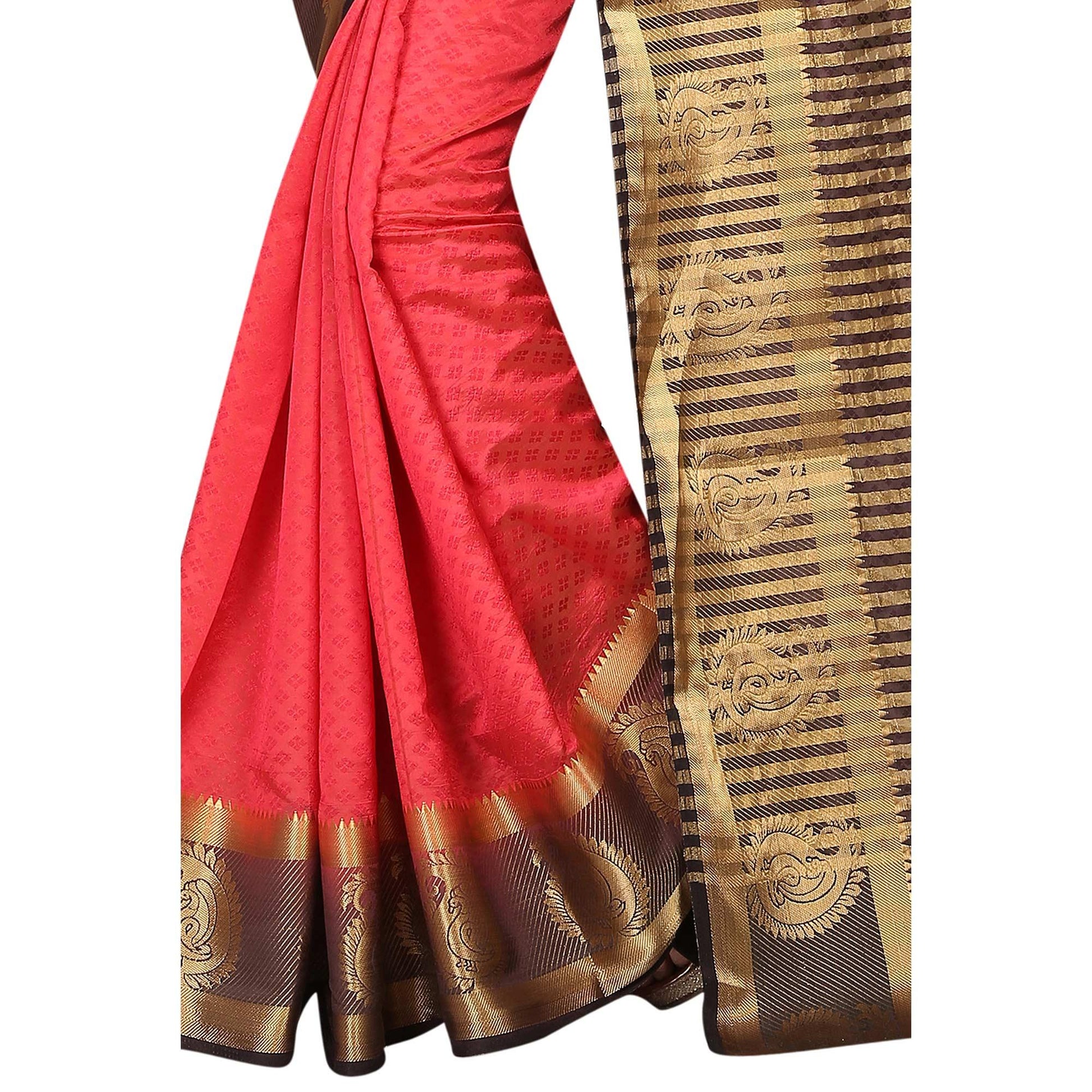 Breathtaking Red Colored Festive Wear Woven Cotton Silk Saree