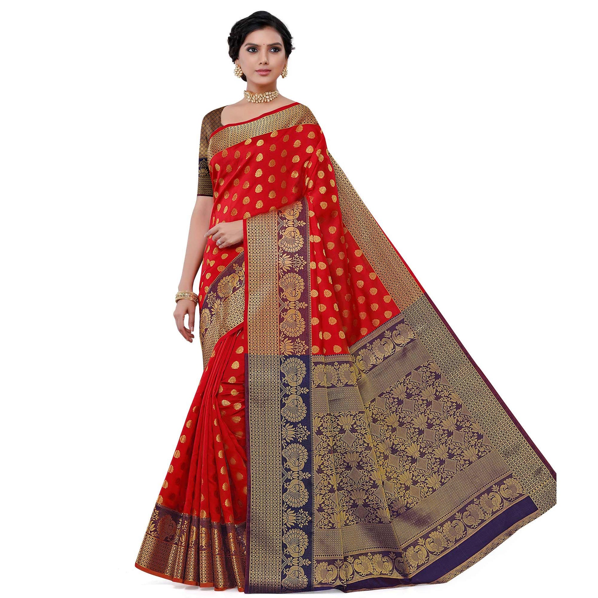 Breathtaking Red Colored Festive Wear Woven Kota Art Silk Banarasi Saree