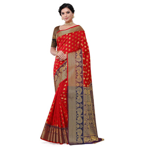 Breathtaking Red Colored Festive Wear Woven Kota Art Silk Banarasi Saree