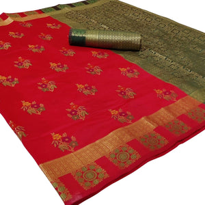 Breathtaking Red Colored Festive Wear Woven Silk Saree