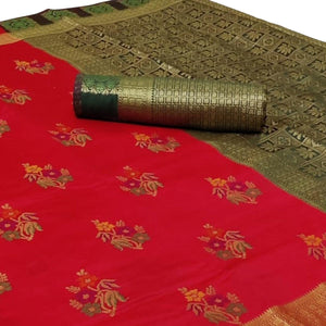 Breathtaking Red Colored Festive Wear Woven Silk Saree