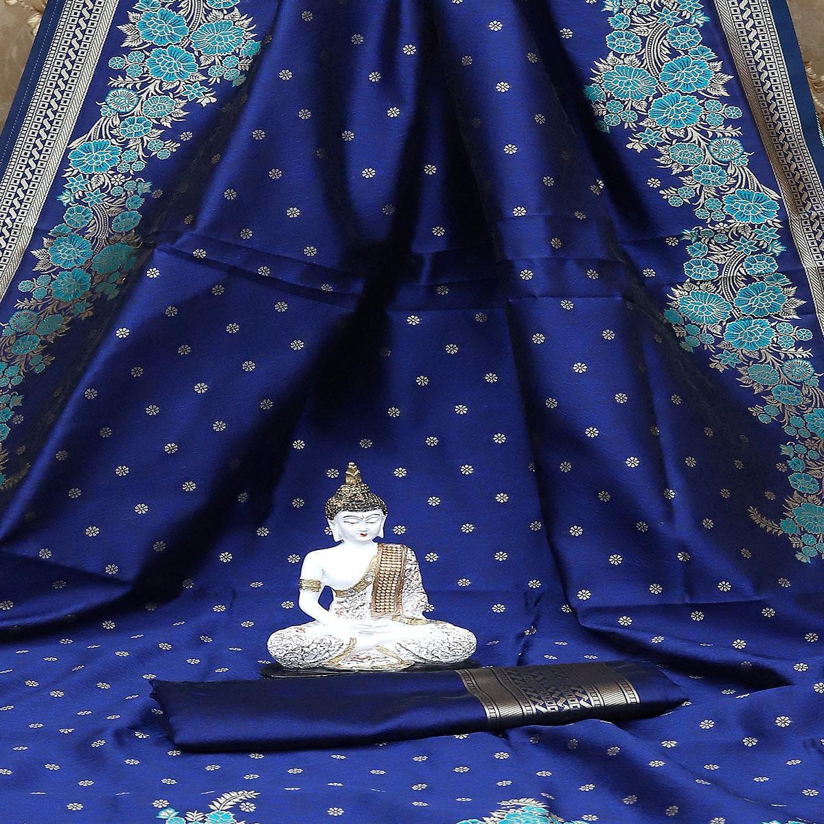 Breathtaking Royal Blue Colored Festive Wear Woven Banarasi Art Silk Saree