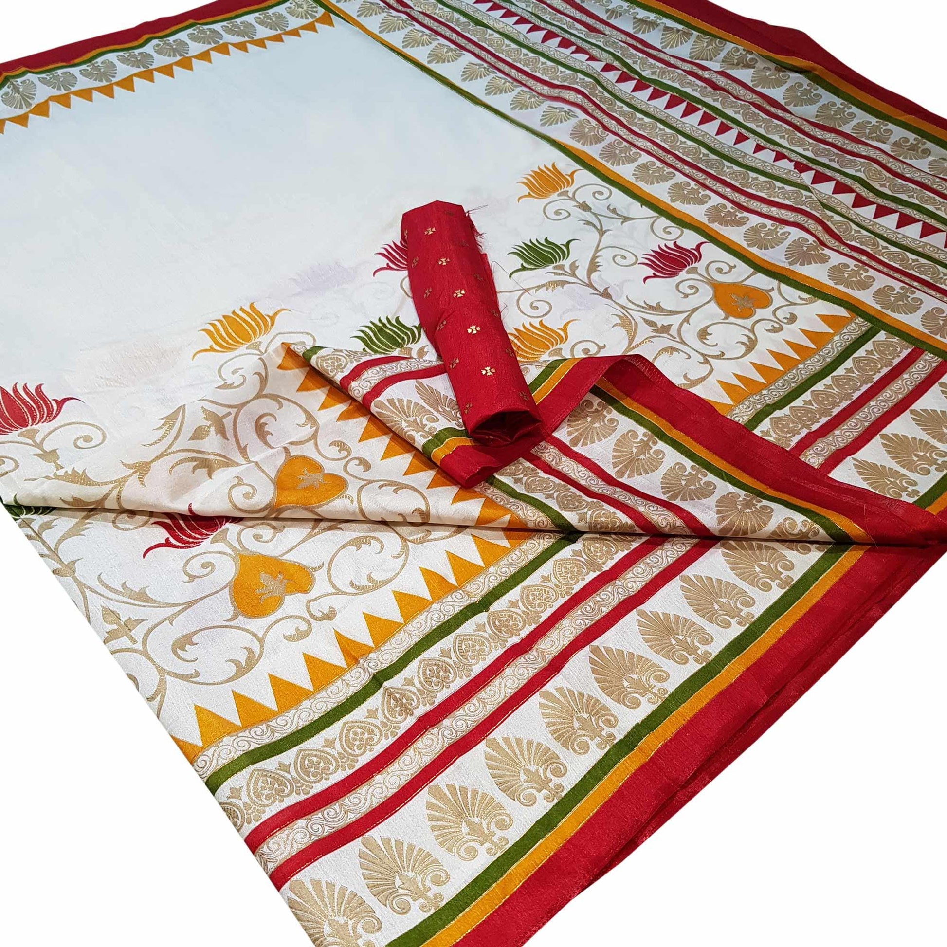 Breathtaking White Colored Festive Wear Foil Printed Silk Saree