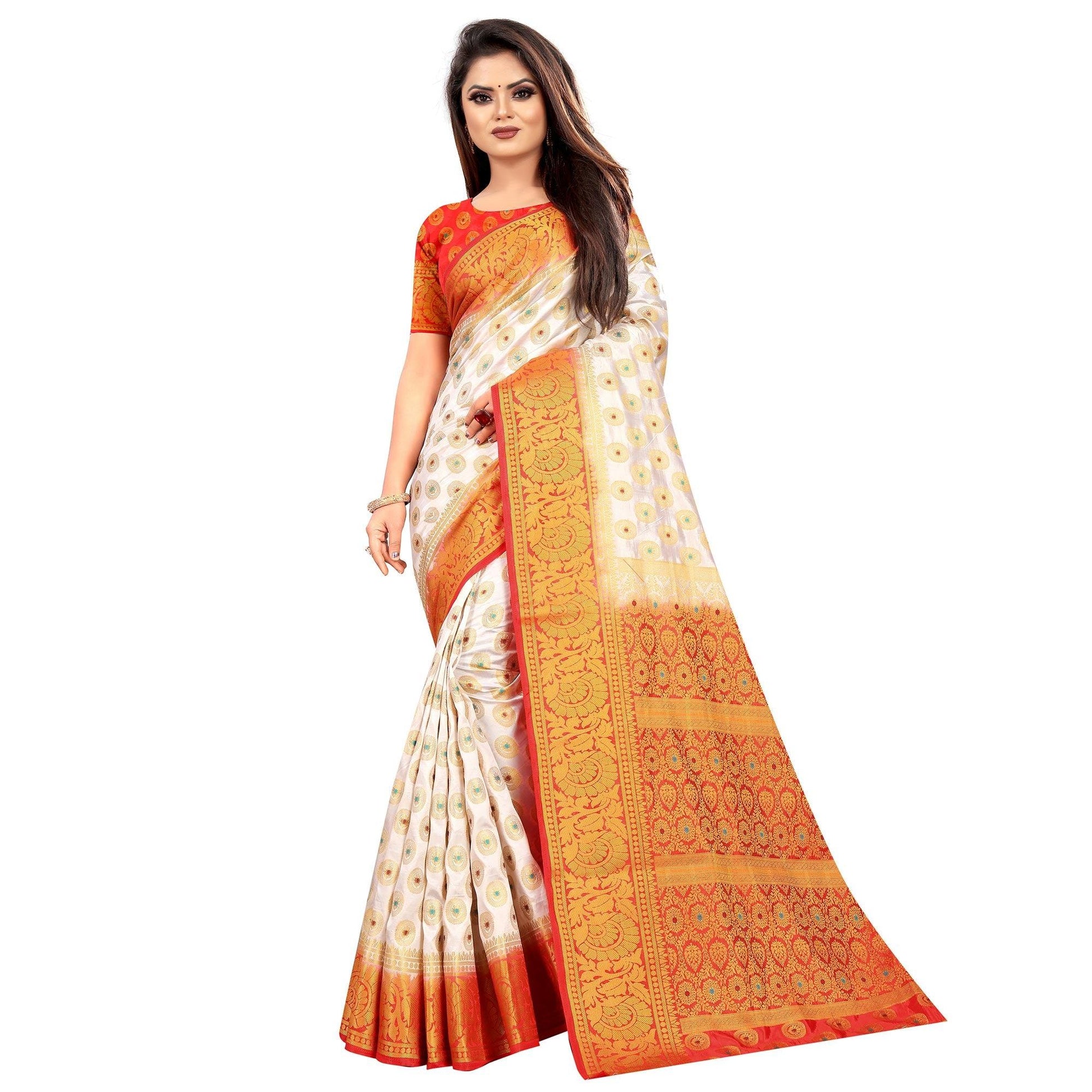 Breathtaking White Colored Festive Wear Woven Art Silk Saree