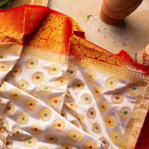 Breathtaking White Colored Festive Wear Woven Art Silk Saree